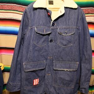 Vintage unisex Sears denim wool coat.